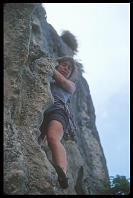 Sheryl Lehman climbing "Getting to Know You" (7a) at the Thaiwand Wall